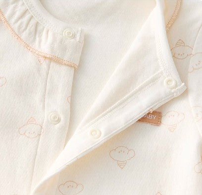 Baby Frilled Front-Opening Onesie with Snap Closure - Natural Baby Clothing丨Pure, organic, dye-free care, cozy and gentle for babies
