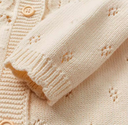 Spring Autumn 100% Cotton Jacquard Hollow Knit Baby Cardigan - Natural Baby Clothing丨Pure, organic, dye-free care, cozy and gentle for babies