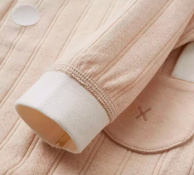 Diagonal Placket Tie-Strap Romper for Babies with Adjustable Fit - Natural Baby Clothing丨Pure, organic, dye-free care, cozy and gentle for babies