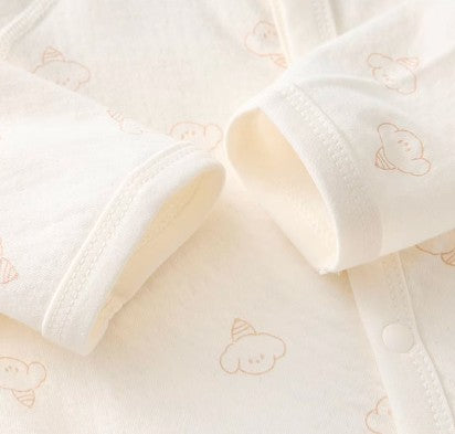 Long-Sleeved Front-Opening Triangle Romper for Infants - Natural Baby Clothing丨Pure, organic, dye-free care, cozy and gentle for babies