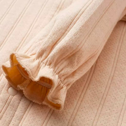 Baby Frilled Round-Neck Snap Onesie for Comfort and Style - Natural Baby Clothing丨Pure, organic, dye-free care, cozy and gentle for babies