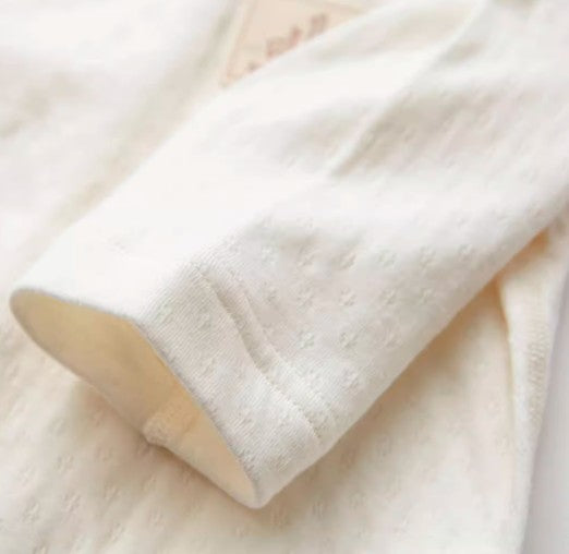 Baby Long-Sleeved Tie-Strap Onesie with Easy Diaper Change - Natural Baby Clothing丨Pure, organic, dye-free care, cozy and gentle for babies