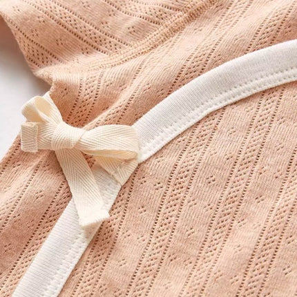 Diagonal Placket Tie-Strap Long Sleeve Romper for Baby - Natural Baby Clothing丨Pure, organic, dye-free care, cozy and gentle for babies