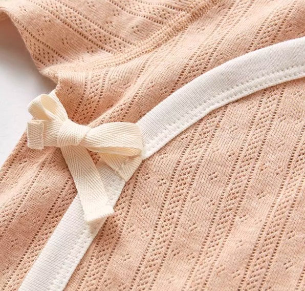 Diagonal Placket Tie-Strap Long Sleeve Romper for Baby - Natural Baby Clothing丨Pure, organic, dye-free care, cozy and gentle for babies