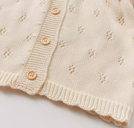 Spring Autumn 100% Cotton Jacquard Hollow Knit Baby Cardigan - Natural Baby Clothing丨Pure, organic, dye-free care, cozy and gentle for babies