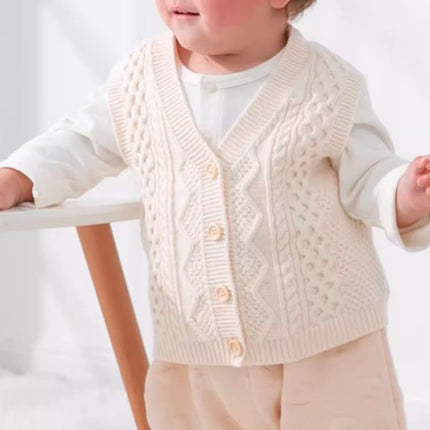 Natural Cotton Knitted Front-Opening Vest with Adjustable Closure for Versatile Layering - Natural Baby Clothing丨Pure, organic, dye-free care, cozy and gentle for babies