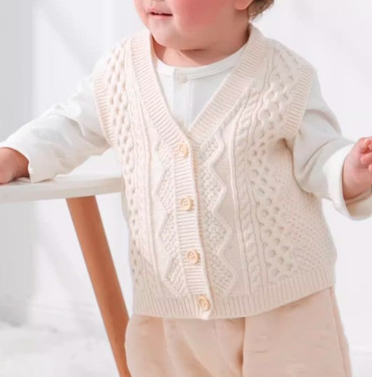 Natural Cotton Knitted Front-Opening Vest with Adjustable Closure for Versatile Layering - Natural Baby Clothing丨Pure, organic, dye-free care, cozy and gentle for babies