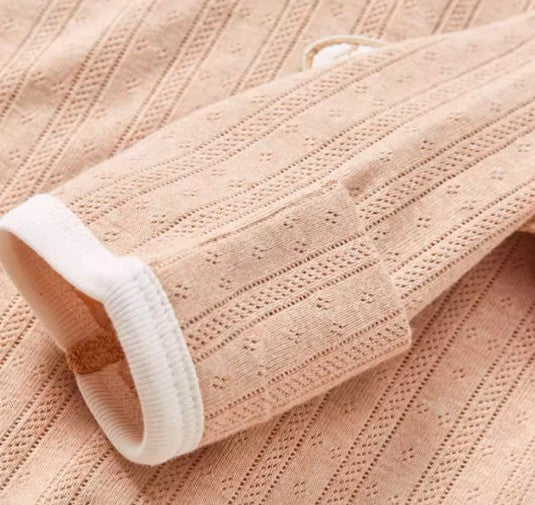 Diagonal Placket Tie-Strap Long Sleeve Romper for Baby - Natural Baby Clothing丨Pure, organic, dye-free care, cozy and gentle for babies