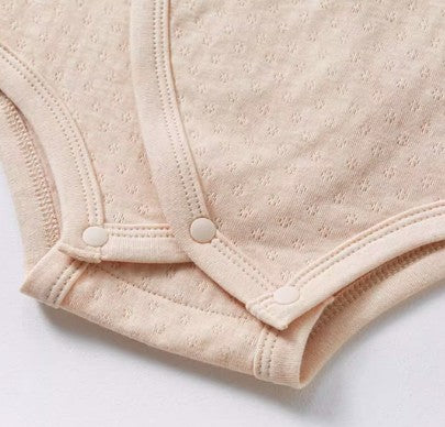 Light Brown Long-Sleeved Tie-Strap Triangle Romper for Babies - Natural Baby Clothing丨Pure, organic, dye-free care, cozy and gentle for babies