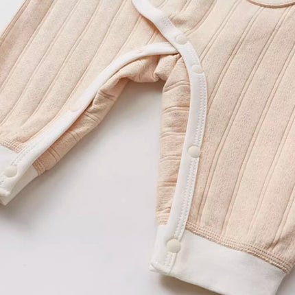 Diagonal Placket Tie-Strap Romper for Babies with Adjustable Fit - Natural Baby Clothing丨Pure, organic, dye-free care, cozy and gentle for babies