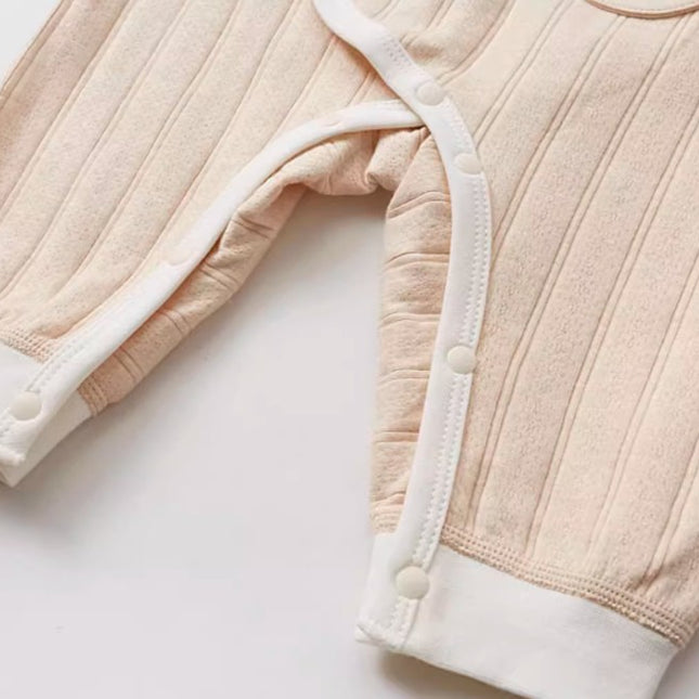 Diagonal Placket Tie-Strap Romper for Babies with Adjustable Fit - Natural Baby Clothing丨Pure, organic, dye-free care, cozy and gentle for babies