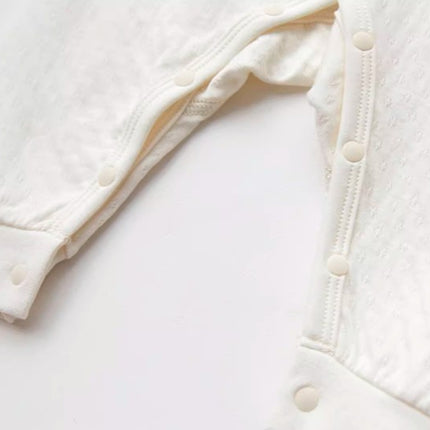 Baby Long-Sleeved Tie-Strap Onesie with Easy Diaper Change - Natural Baby Clothing丨Pure, organic, dye-free care, cozy and gentle for babies