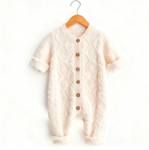 Natural Cotton Knitted Onesie with Soft and Breathable Fabric for Comfortable All-Day Wear - Natural Baby Clothing丨Pure, organic, dye-free care, cozy and gentle for babies