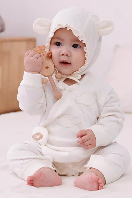 Autumn Winter Organic Cotton Warm Newborn Baby Romper Cute Cloud Dye-free Long Sleeve Jumpsuit - Natural Baby Clothing丨Pure, organic, dye-free care, cozy and gentle for babies
