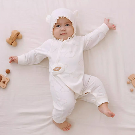 Autumn Winter Organic Cotton Warm Newborn Baby Romper Cute Cloud Dye-free Long Sleeve Jumpsuit - Natural Baby Clothing丨Pure, organic, dye-free care, cozy and gentle for babies