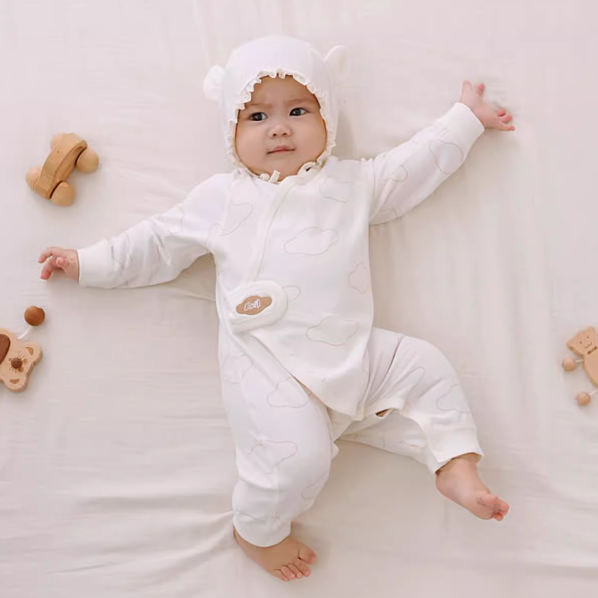 Autumn Winter Organic Cotton Warm Newborn Baby Romper Cute Cloud Dye-free Long Sleeve Jumpsuit - Natural Baby Clothing丨Pure, organic, dye-free care, cozy and gentle for babies