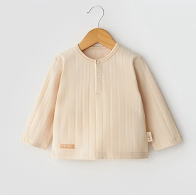 Light Brown Ribbed Long Sleeve Round Neck Bodysuit - Natural Baby Clothing丨Pure, organic, dye-free care, cozy and gentle for babies