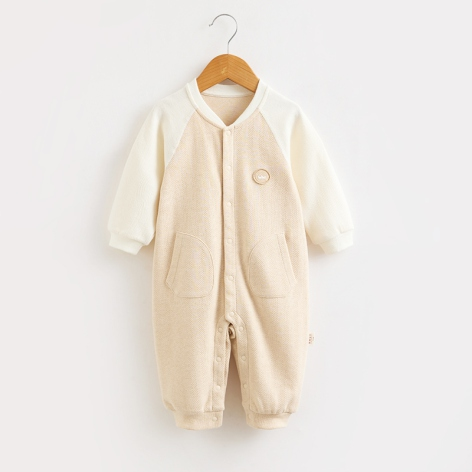 Brown & White Front-Tie Twill Romper - Natural Baby Clothing丨Pure, organic, dye-free care, cozy and gentle for babies