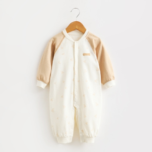 Baby Stand Collar Full Front-Opening Romper - Natural Baby Clothing丨Pure, organic, dye-free care, cozy and gentle for babies