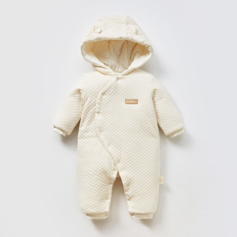 Checkered Quilted Wrap-Style Hooded Romper