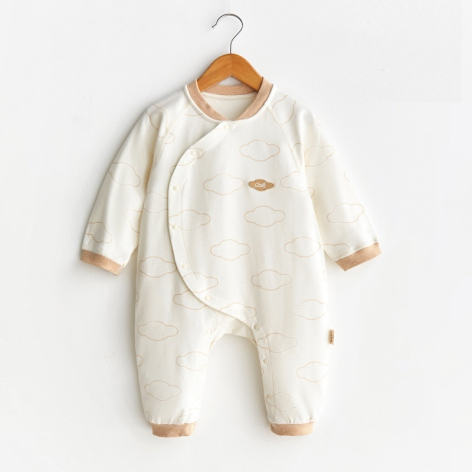 Wrap-Style Stand Collar Long Sleeve Romper - Natural Baby Clothing丨Pure, organic, dye-free care, cozy and gentle for babies