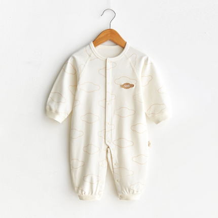 Round Neck Full Front-Opening Romper - Natural Baby Clothing丨Pure, organic, dye-free care, cozy and gentle for babies