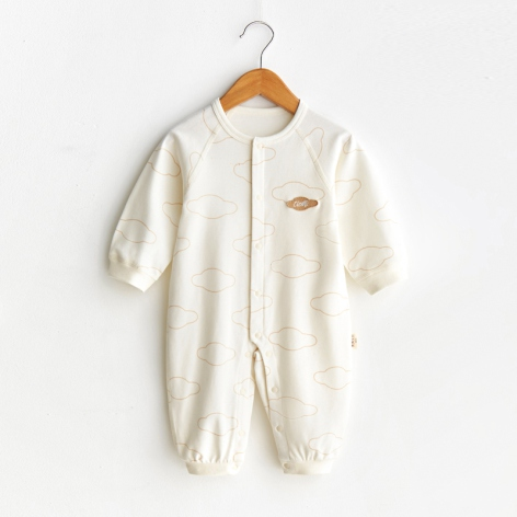 Round Neck Full Front-Opening Romper - Natural Baby Clothing丨Pure, organic, dye-free care, cozy and gentle for babies