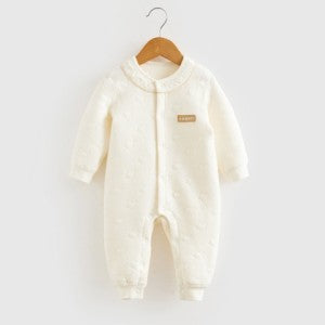 Baby Air Layer Lace-Trimmed Full Front-Opening Romper - Natural Baby Clothing丨Pure, organic, dye-free care, cozy and gentle for babies